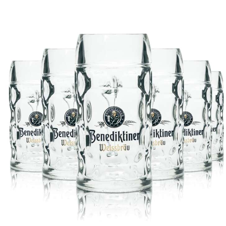 6x Benediktiner Weissbräu beer glass 0,3l mug Isar Seidel handle glasses mugs