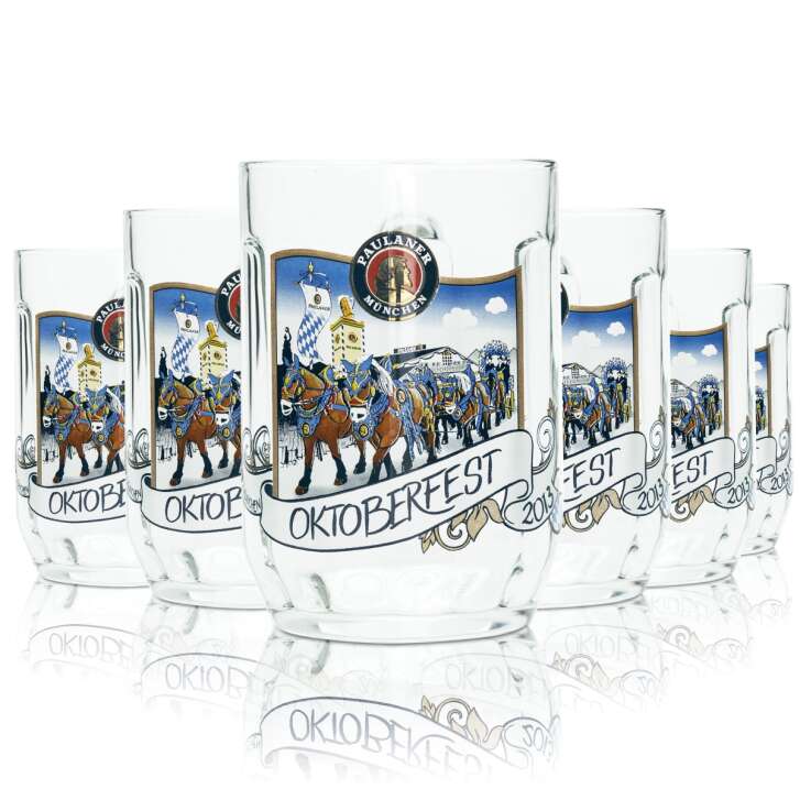 6x Paulaner beer glass 0,5l mug Oktoberfest 2008 Munich collector glasses mugs