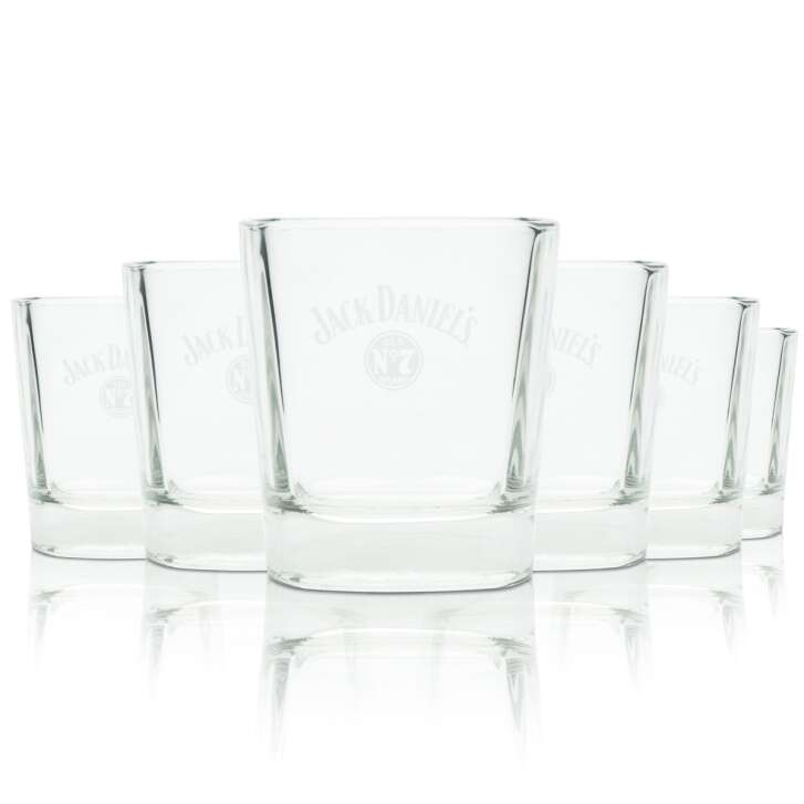 6x Jack Daniels whiskey glass 27cl tumbler "white writing" retro glasses collector