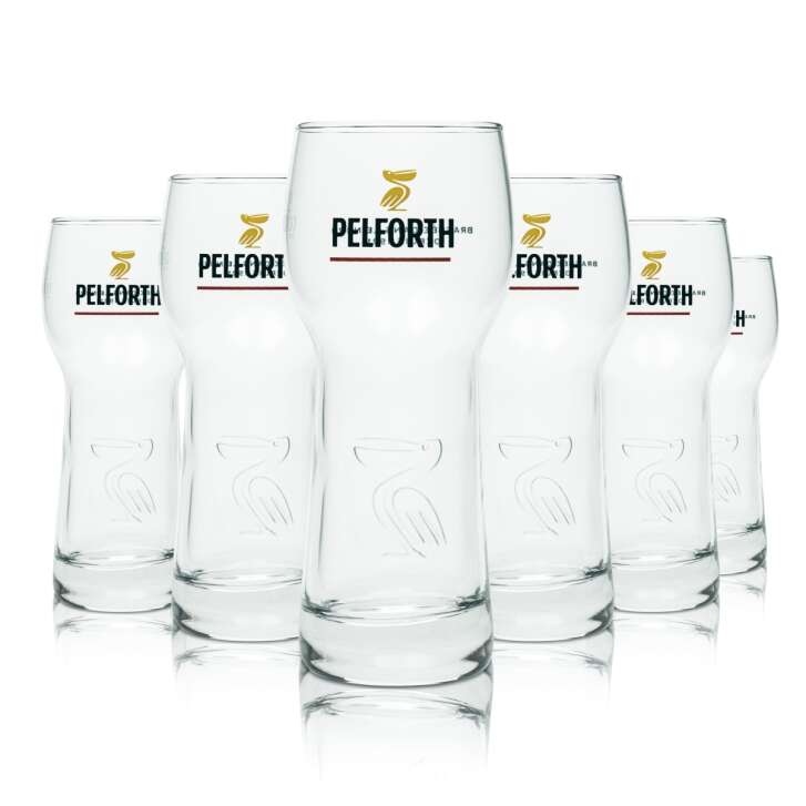 6x Pelforth Beer Glass 0,33l Relief Pelikan Glasses Brewery France Beer Verre