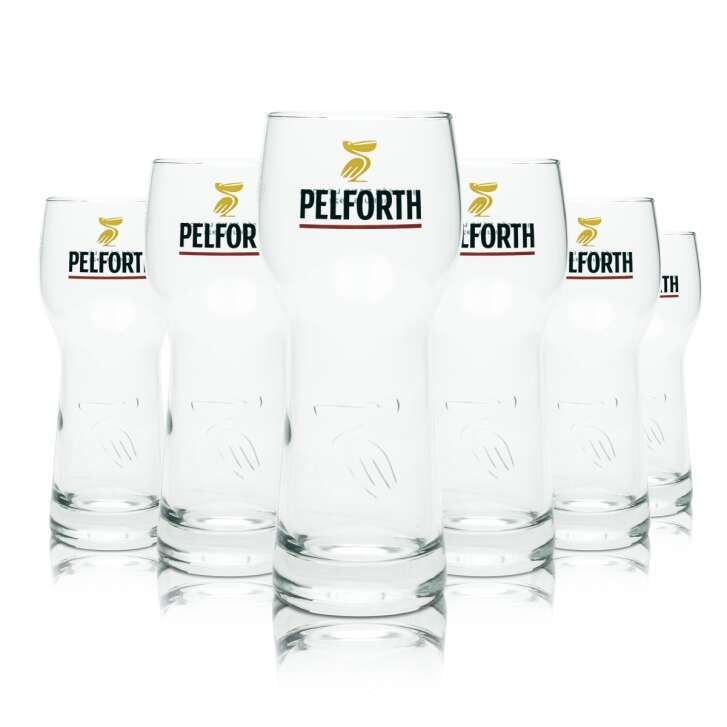 6x Pelforth Beer Glass 0,5l Relief Pelikan Glasses Brewery France Beer Verre