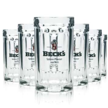6x Becks beer glass 0,5l jug relief Sahm Seidel old logo...