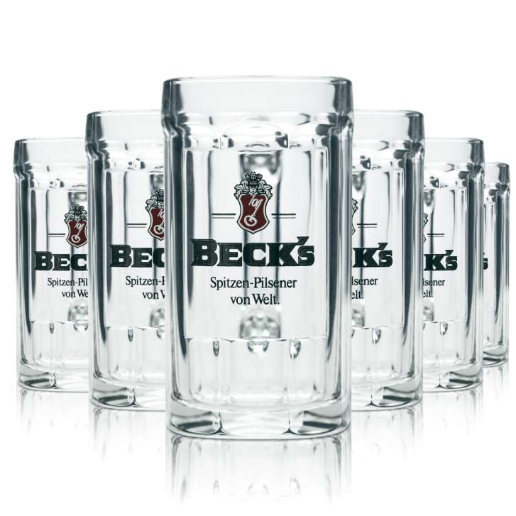 6x Becks beer glass 0,3l jug relief Sahm Seidel old logo relief glasses jugs