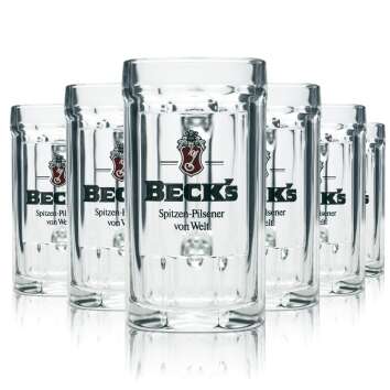 6x Becks beer glass 0,3l jug relief Sahm Seidel old logo...