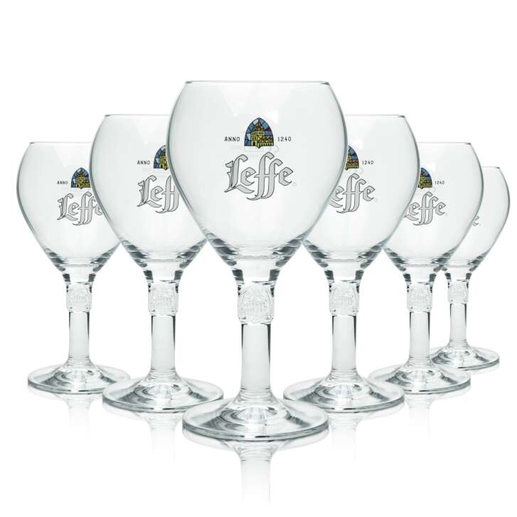 6x Leffe Beer Glass 0.33l Relief Goblet Design Stemware Tulip Cup Beer Abbey