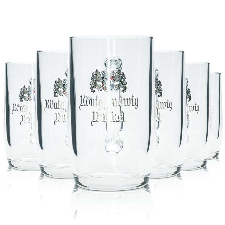 6x King Ludwig Beer Glass 0.5l Seidel Dark Sahm Handle Glasses Mugs Jug Beer