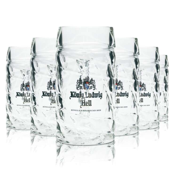 6x King Ludwig beer glass 0.5l mug Raute Seidel Sahm relief glasses handle jugs