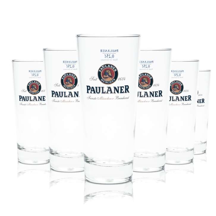 6x Paulaner Beer Glass 0,25l Mug Willi Glasses Cup Brewery Beer Tulip Cup