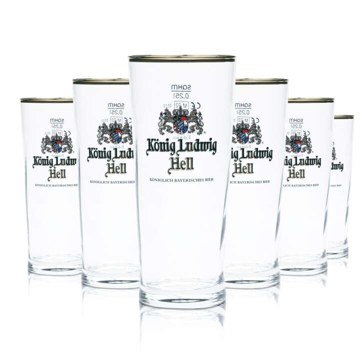 6x King Ludwig Beer Glass Light 0.25l Willi Mug Gold Rim Glasses Tumbler Bar