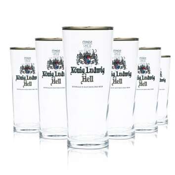 6x King Ludwig Beer Glass Light 0.25l Willi Mug Gold Rim...