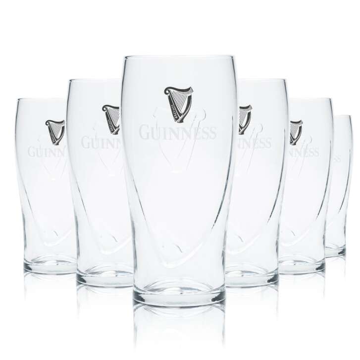 6x Guinness Beer Glass 0.5l Gravity Pint Relief Tulip Glasses Arthur Day Harp Bar