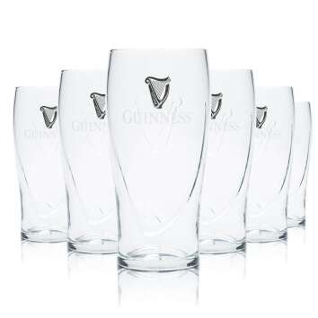 6x Guinness Beer Glass 0.5l Gravity Pint Relief Tulip...