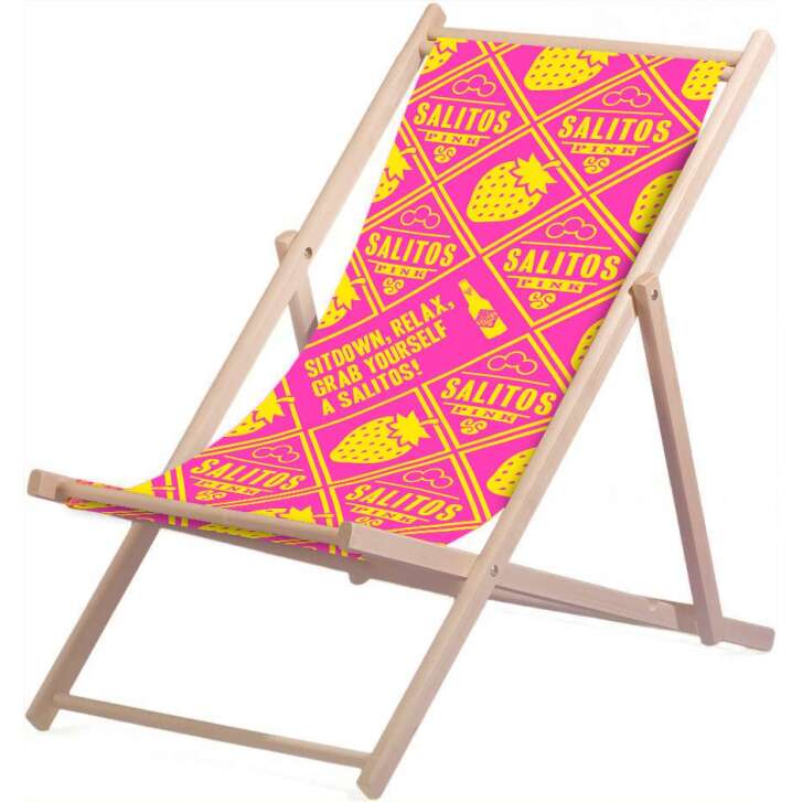 1 Salitos beer deck chair wood polyester upholstery max 95Kg pink yellow new