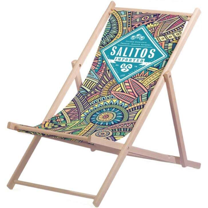 1 Salitos beer deck chair wood polyester upholstery max 95Kg Inca pattern new