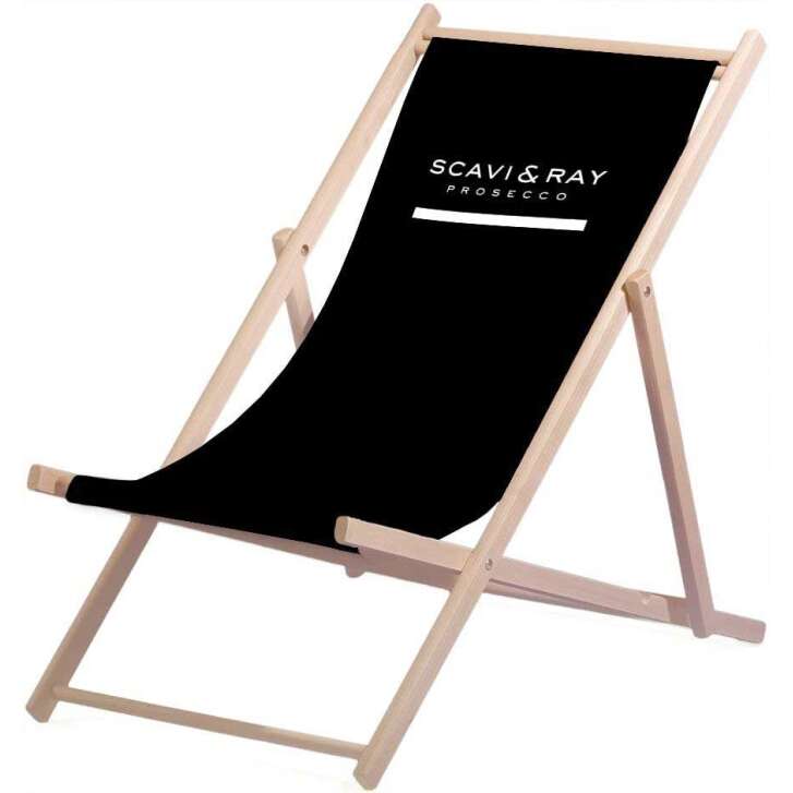 1 Scavi & Ray champagne deck chair wood polyester upholstery max 95Kg black new
