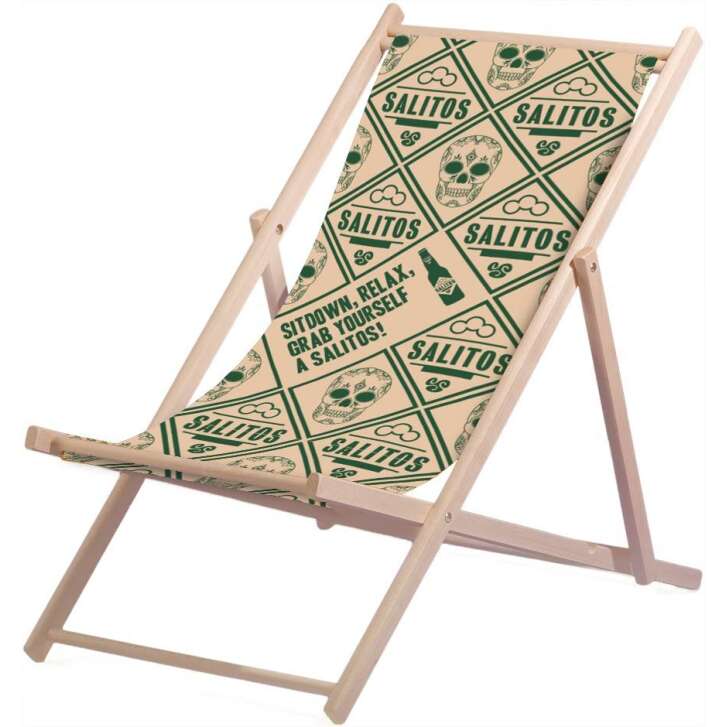 1 Salitos beer deck chair wood polyester upholstery max 95Kg beige new