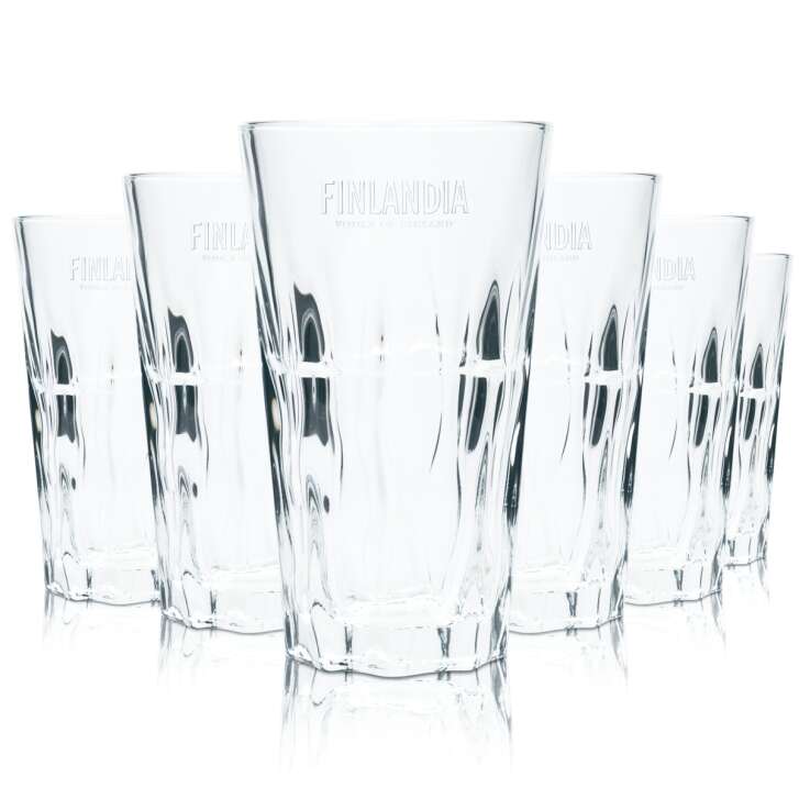6x Finlandia Vodka Glass 0.25l Longdrink Relief Contour Glasses Cocktail Cut