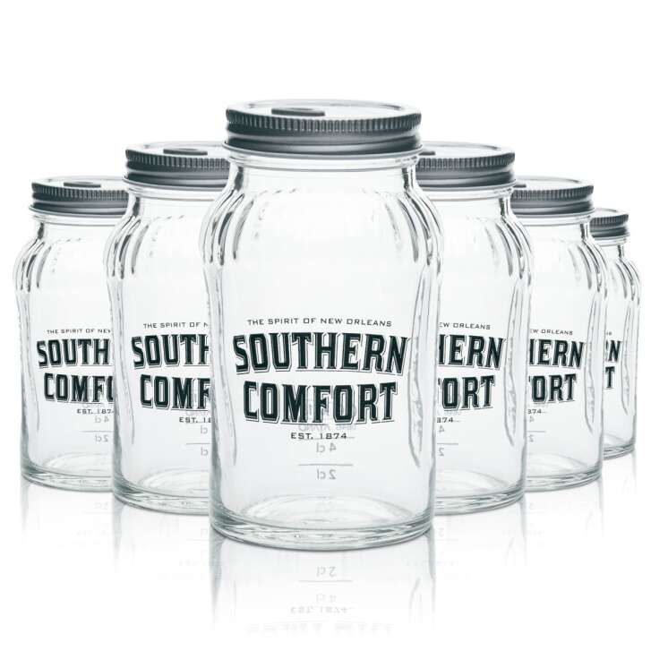 6x Southern Comfort Glass Mason Jar 0,33l WITH Lid Longdrink Cocktail Glasses