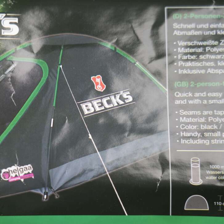 Becks beer tent camping festival party outdoor 2 person guy ropes pegs