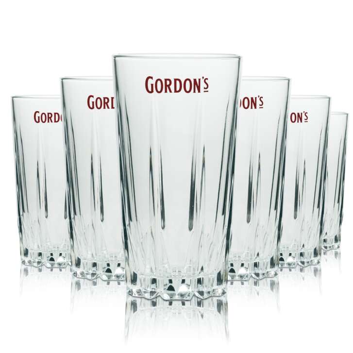 6x Gordons Gin Glass 0,4l Longdrink Glasses Highball Relief Crystal Bar Cocktail