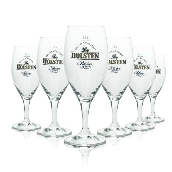 6 Holsten beer glass 0,3l goblet/tulip "Pilsener Premium" RC WITHOUT silver rim new