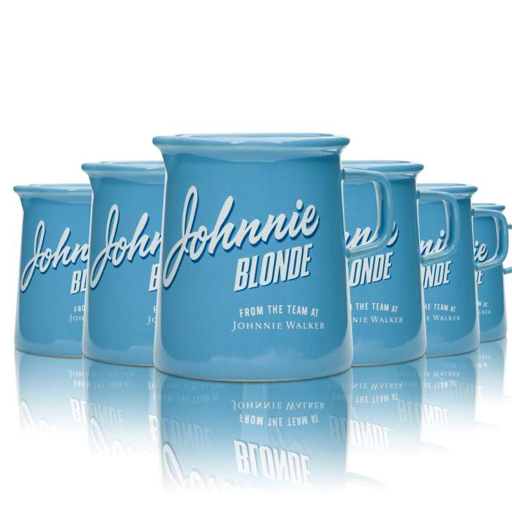 6x Johnnie Walker Blonde glass mug 0.3l BLUE with handle Pitcher Whiskey carafe
