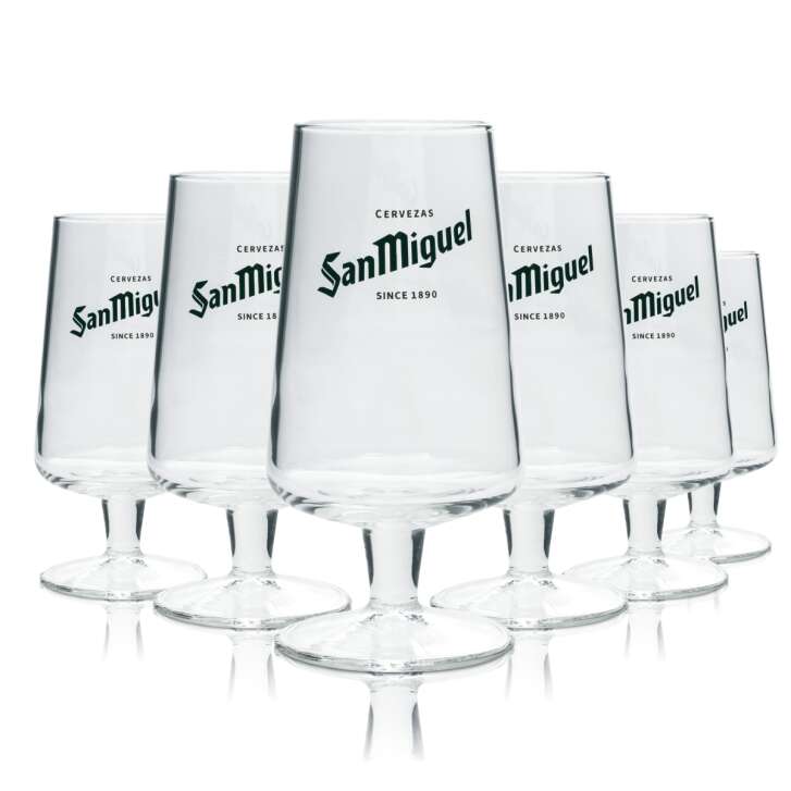 6x San Miguel Beer Glass 0,2l Goblet Tulip Spain Vacation Glasses Especial Beer