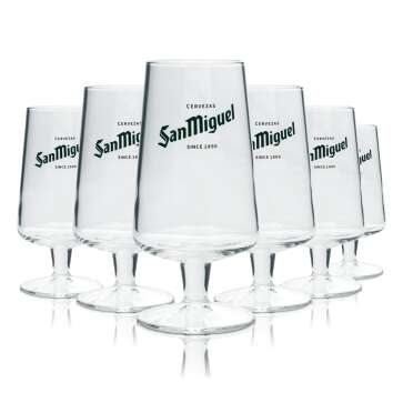6x San Miguel Beer Glass 0,2l Goblet Tulip Spain Vacation...