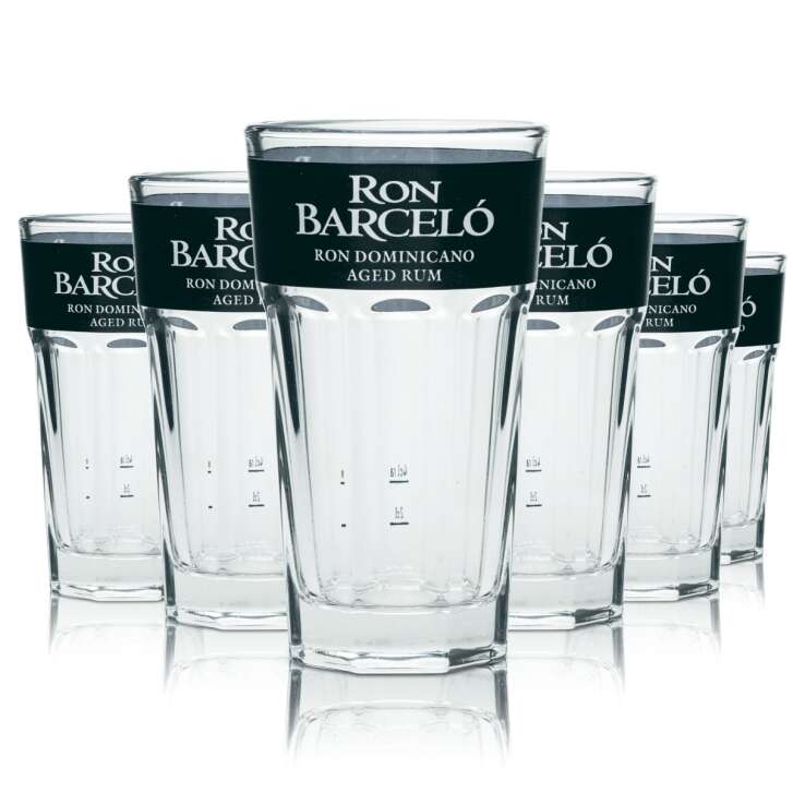 6x Ron Barcelo Rum Glass 0,34l Longdrink Glasses Cocktail Relief Contour 2cl 4cl
