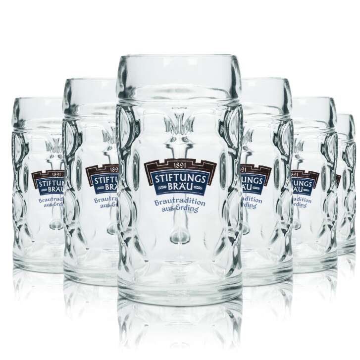 6x Erdinger beer glass 0,5l mug Stiftungs-Bräu Isar Seidel glasses handle relief