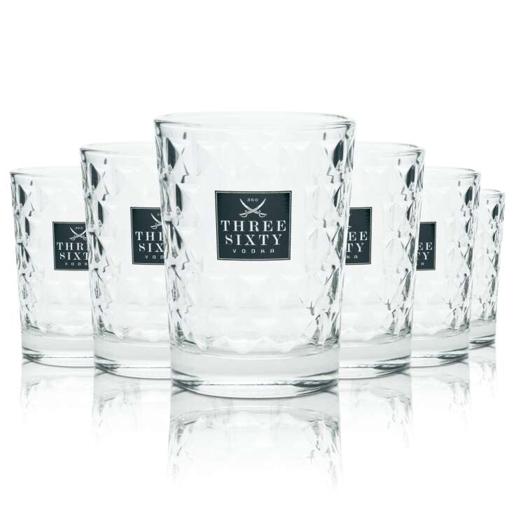 6x Three Sixty Vodka Glass 0.2l Tumbler Relief Glasses Cocktail Longdrink round