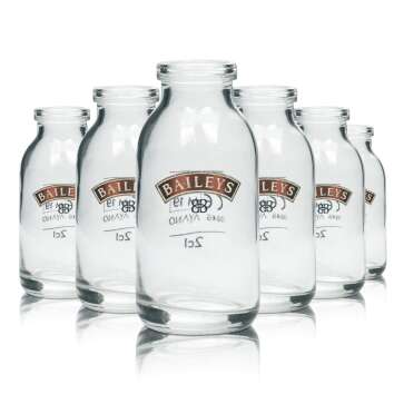 6x Baileys Glass Mini Milk Bottle 50ml 2 + 4cl Short...