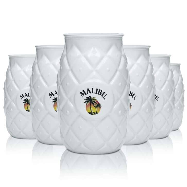 6x Malibu Glass 0,4l Pineapple Cocktail Glasses White Cup Longdrink Coconut Liqueur