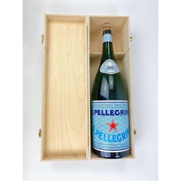 1x San Pellegrino water show bottle 3l show bottle with wooden crate