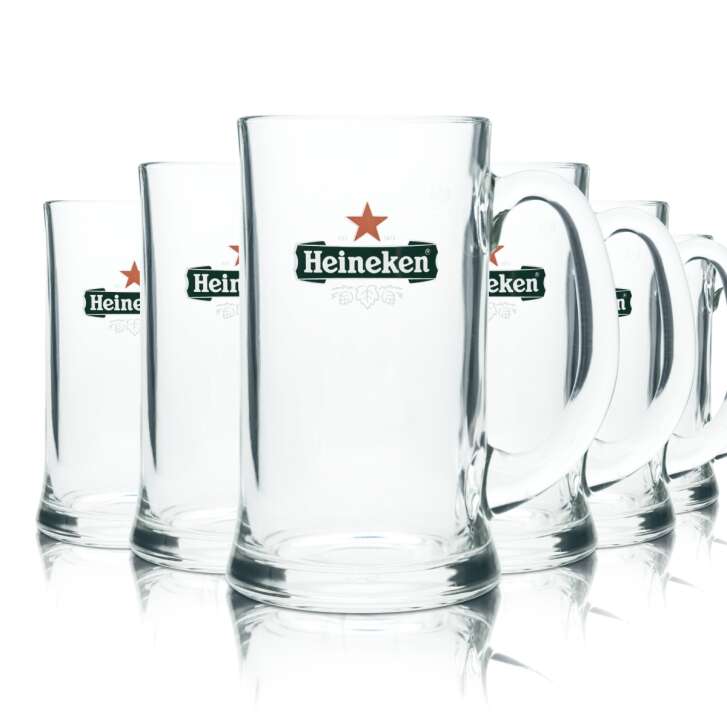 6x Heineken beer glass 0.5l mug tankard Seidel glasses with handle, catering bar pub