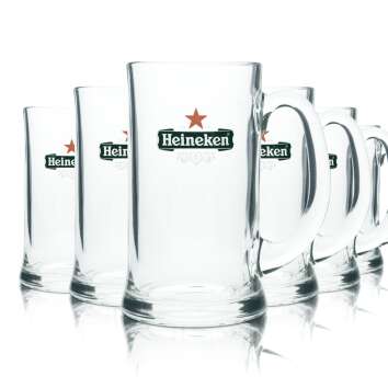6x Heineken beer glass 0,5l pitcher mug seidel handle...
