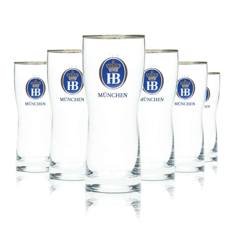 6x HB Munich Beer Glass 0,3l Mug Gold Rim Glasses Brewery Bavaria Gastro Bar