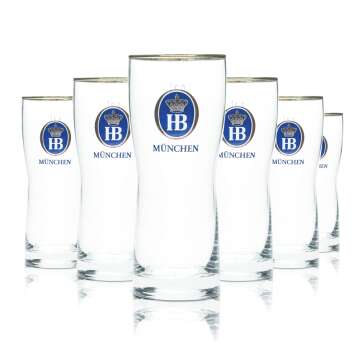 6x HB Munich Beer Glass 0,3l Mug Gold Rim Glasses Brewery...
