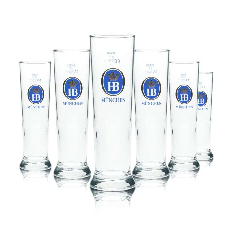 6x HB Munich Beer Glass 0.3 Goblet Tulip Glasses Brewery Bavaria Gastro Bar Beer