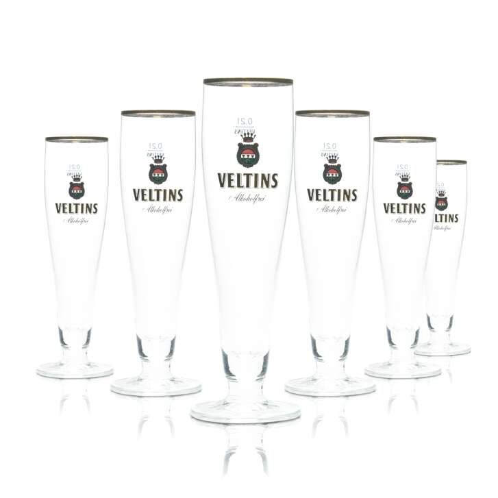 6x Veltins beer glass 0,2l goblet tulip non-alcoholic gold rim glasses Gastro Pils