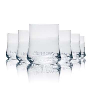 6x Hennessy whiskey glass tumbler thin glass