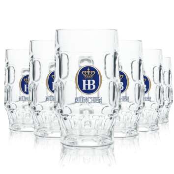 6x HB Munich Beer Glass 0.2l Tankard Pitcher Seidel Jug...